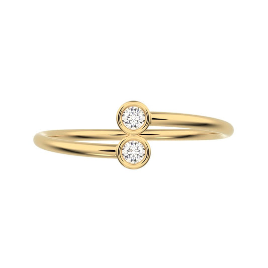 0.06 ct Round Cut Moissanite dainty Minimalist adjustable bezel Stackable overlap 14K / 18K Solid Yellow Gold everyday wedding band