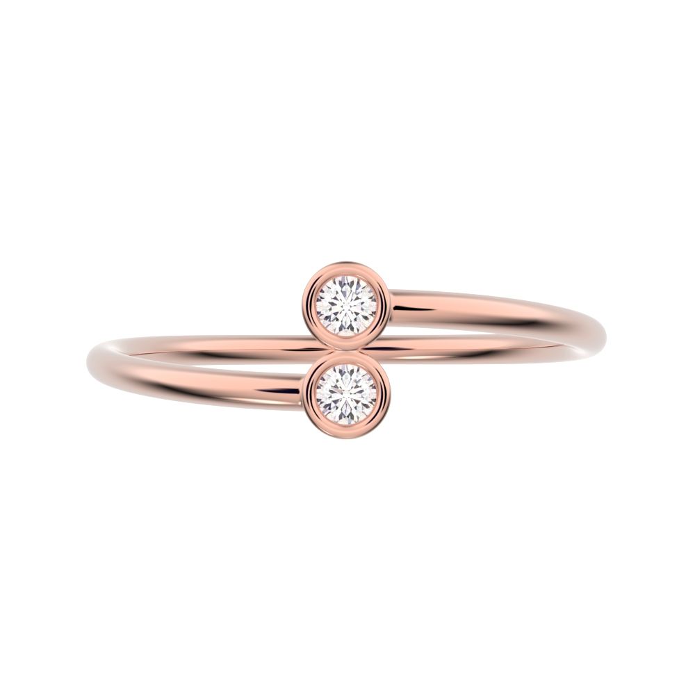 0.06Ct Round Cut Simulated Clear Diamond Minimalist adjustable bezel Stackable overlap 14K / 18K Solid Rose Gold everyday wedding band