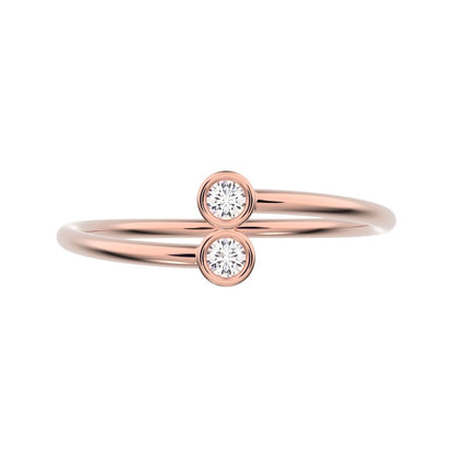 0.06Ct Round Cut Simulated Clear Diamond Minimalist adjustable bezel Stackable overlap 14K / 18K Solid Rose Gold everyday wedding band