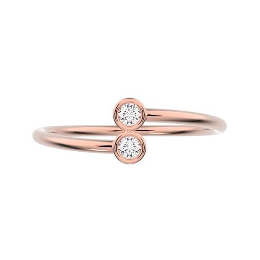 0.06 ct Round Cut Moissanite dainty Minimalist adjustable bezel Stackable overlap 14K / 18K Solid Rose Gold everyday wedding band
