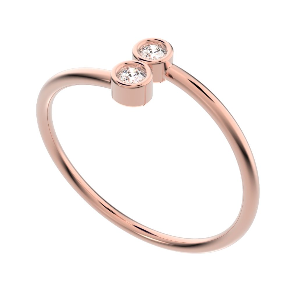0.06 ct Round Cut Moissanite dainty Minimalist adjustable bezel Stackable overlap 14K / 18K Solid Rose Gold everyday wedding band