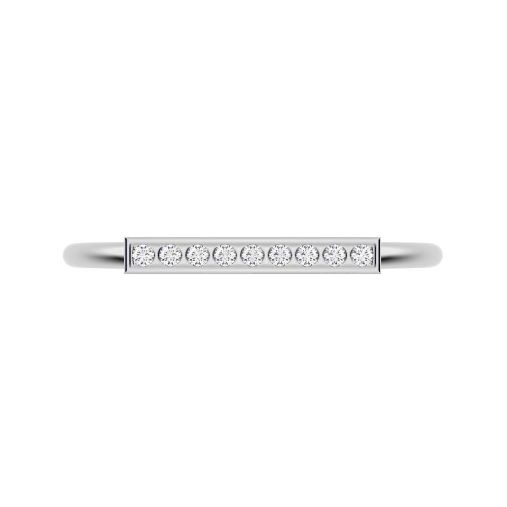 0.045 ct Round Cut Simulated Clear Diamond dainty Minimalist Stackable pinky bar pave 14K / 18K Solid White Gold everyday wedding band