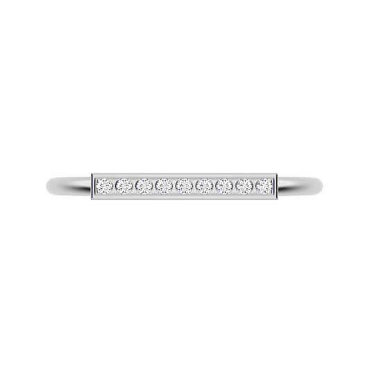 0.045 ct Round Cut Moissanite dainty Minimalist Stackable pinky bar pave 14K / 18K Solid White Gold everyday wedding band