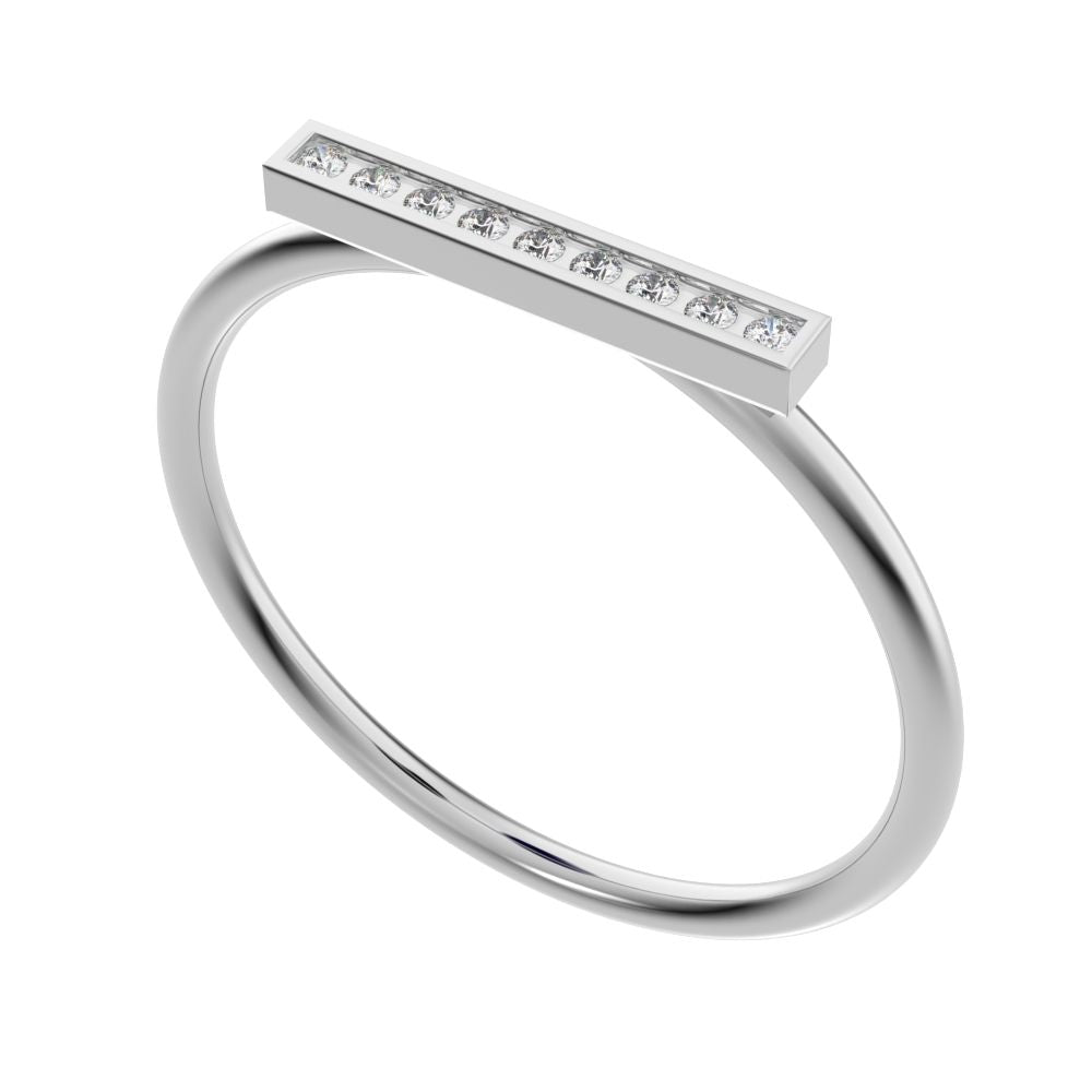 0.045 ct Round Cut Moissanite dainty Minimalist Stackable pinky bar pave 14K / 18K Solid White Gold everyday wedding band