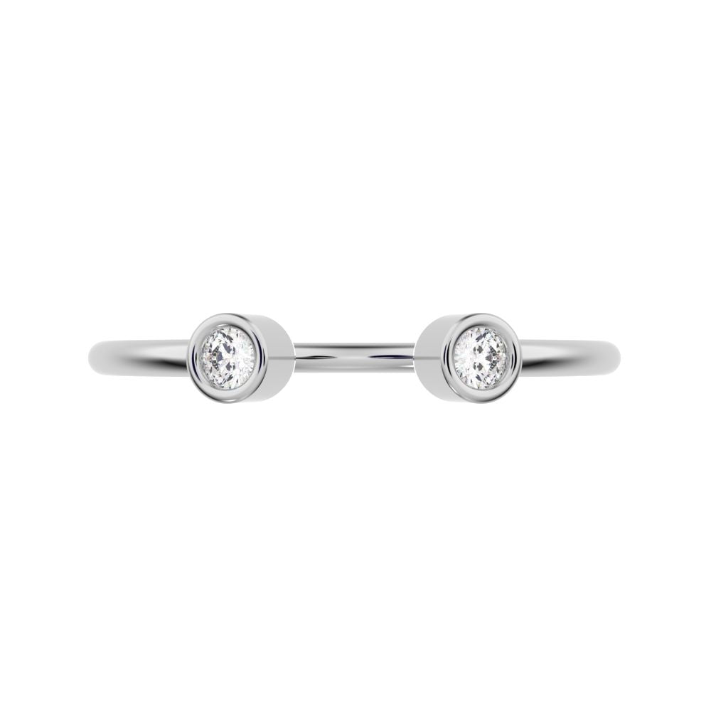 0.06 ct Round Cut Moissanite dainty Minimalist adjustable bezel Stackable Toi et Moi 14K / 18K Solid White Gold everyday wedding band