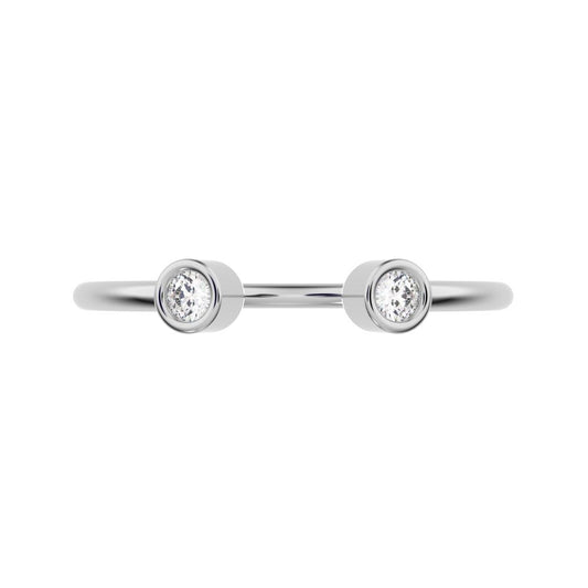 0.06 ct Round Cut Moissanite dainty Minimalist adjustable bezel Stackable Toi et Moi 14K / 18K Solid White Gold everyday wedding band