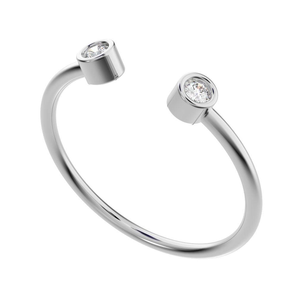 0.06 ct Round Cut Moissanite dainty Minimalist adjustable bezel Stackable Toi et Moi 14K / 18K Solid White Gold everyday wedding band