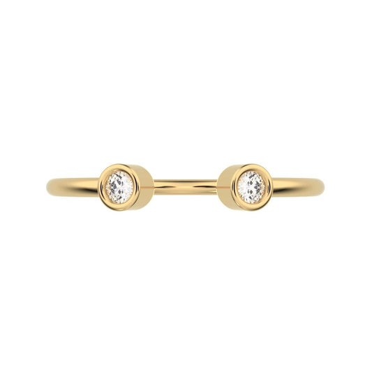 0.06Ct Round Cut Simulated Clear Diamond Minimalist adjustable bezel Stackable Toi et Moi 14K / 18K Solid Yellow Gold everyday wedding band