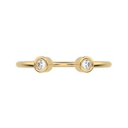 0.06 ct Round Cut Moissanite dainty Minimalist adjustable bezel Stackable Toi et Moi 14K / 18K Solid Yellow Gold everyday wedding band