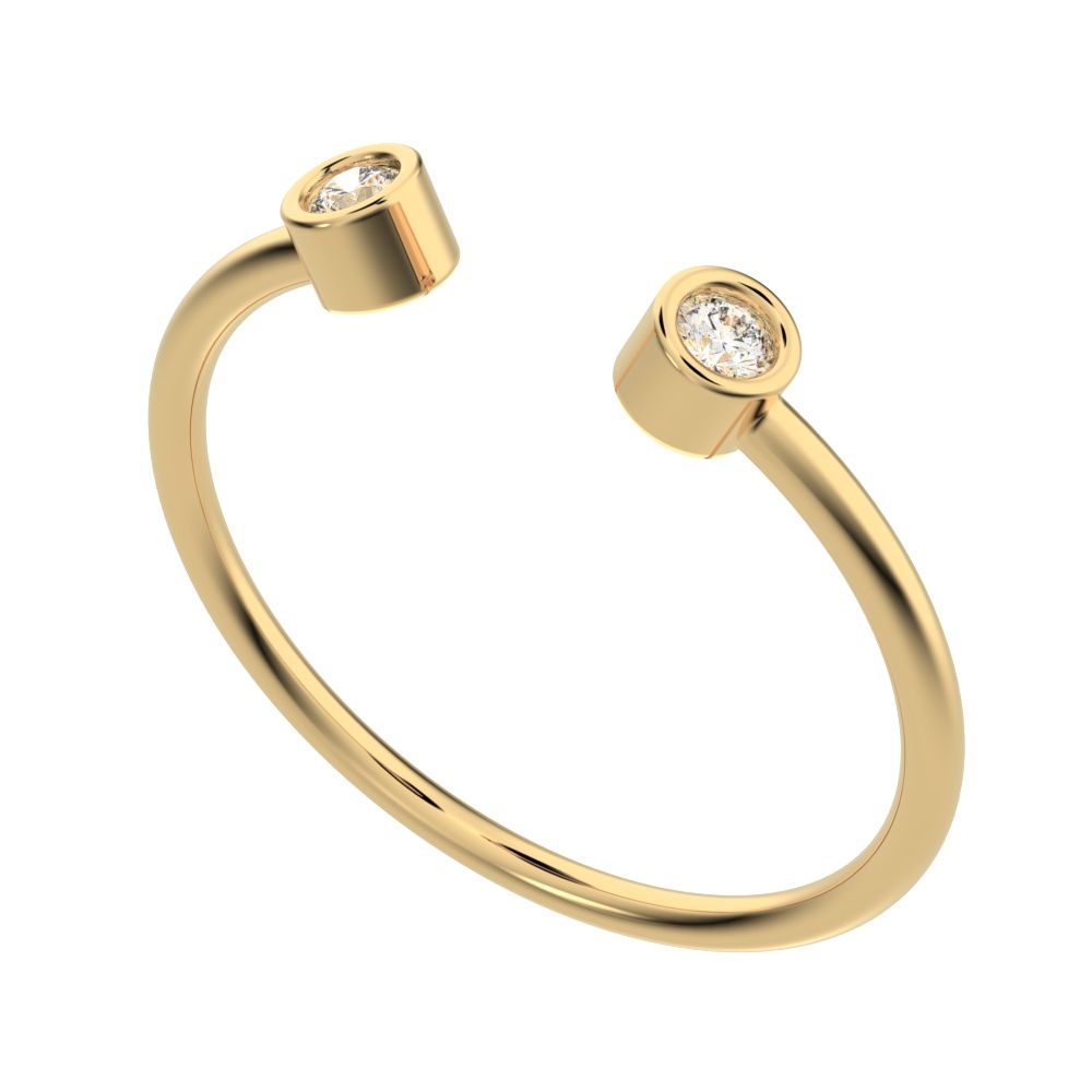 0.06 ct Round Cut Moissanite dainty Minimalist adjustable bezel Stackable Toi et Moi 14K / 18K Solid Yellow Gold everyday wedding band