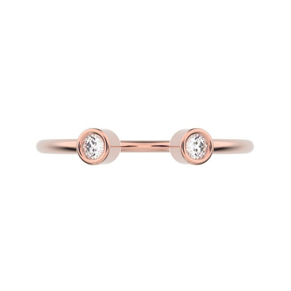 0.06Ct Round Cut Simulated Clear Diamond Minimalist adjustable bezel Stackable Toi et Moi 14K / 18K Solid Rose Gold everyday wedding band