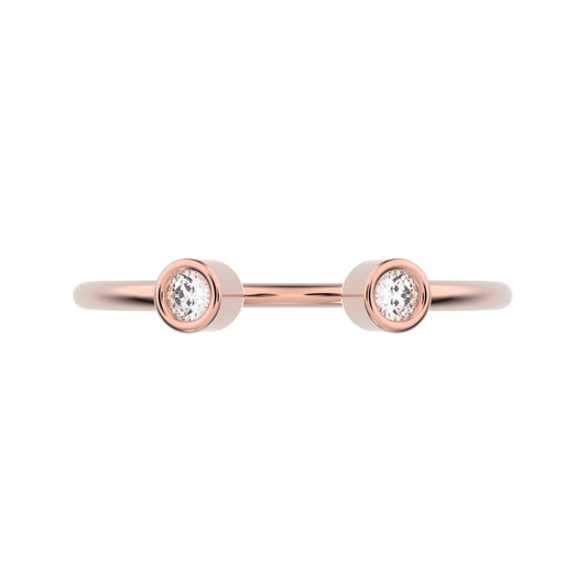 0.06Ct Round Cut Simulated Clear Diamond Minimalist adjustable bezel Stackable Toi et Moi 14K / 18K Solid Rose Gold everyday wedding band