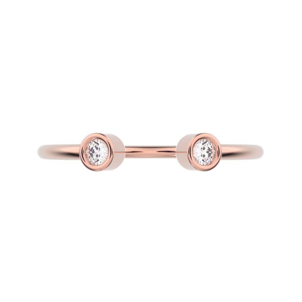 0.06 ct Round Cut Moissanite dainty Minimalist adjustable bezel Stackable Toi et Moi 14K / 18K Solid Rose Gold everyday wedding band