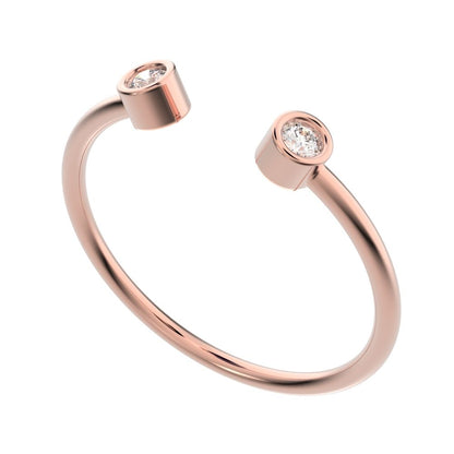 0.06Ct Round Cut Simulated Clear Diamond Minimalist adjustable bezel Stackable Toi et Moi 14K / 18K Solid Rose Gold everyday wedding band