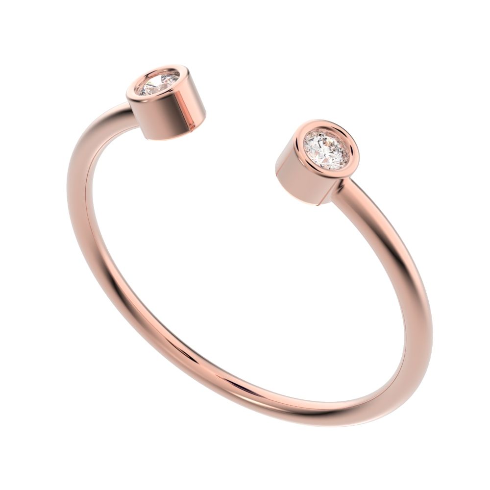 0.06 ct Round Cut Moissanite dainty Minimalist adjustable bezel Stackable Toi et Moi 14K / 18K Solid Rose Gold everyday wedding band