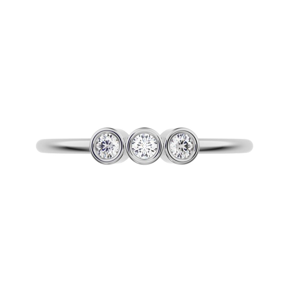 0.09 ct Round Cut Moissanite dainty Minimalist adjustable bezel Stackable 3 stone 14K / 18K Solid White Gold everyday wedding band