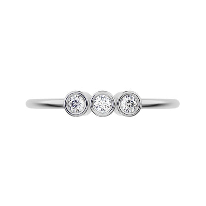 0.09 ct Round Cut Moissanite dainty Minimalist adjustable bezel Stackable 3 stone 14K / 18K Solid White Gold everyday wedding band