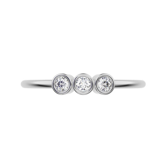 0.09 ct Round Cut Moissanite dainty Minimalist adjustable bezel Stackable 3 stone 14K / 18K Solid White Gold everyday wedding band