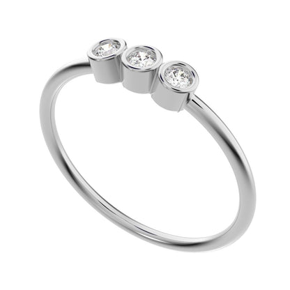 0.09 ct Round Cut Moissanite dainty Minimalist adjustable bezel Stackable 3 stone 14K / 18K Solid White Gold everyday wedding band