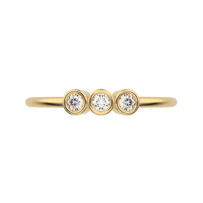 0.09Ct Round Cut Simulated Clear Diamond Minimalist adjustable bezel Stackable 3 stone 14K / 18K Solid Yellow Gold everyday wedding band