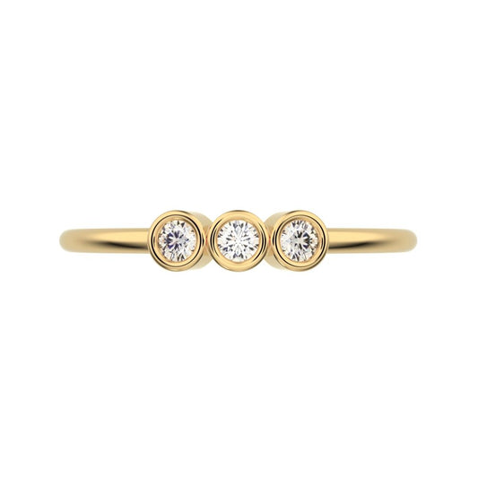 0.09Ct Round Cut Simulated Clear Diamond Minimalist adjustable bezel Stackable 3 stone 14K / 18K Solid Yellow Gold everyday wedding band