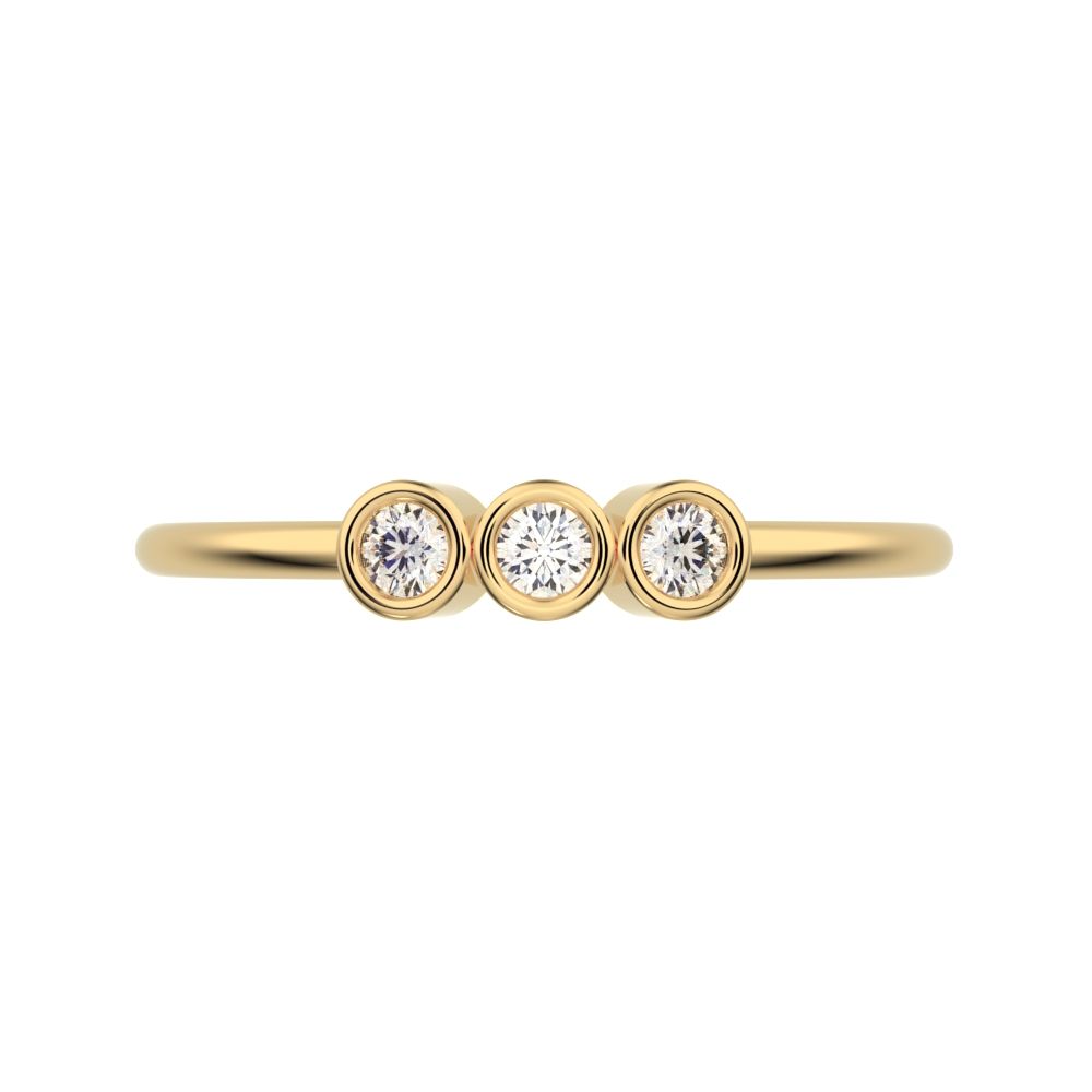 0.09 ct Round Cut Moissanite dainty Minimalist adjustable bezel Stackable 3 stone 14K / 18K Solid Yellow Gold everyday wedding band