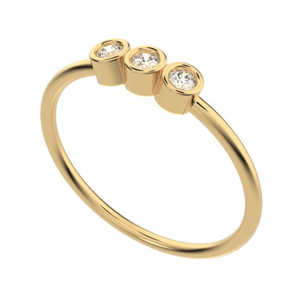 0.09 ct Round Cut Moissanite dainty Minimalist adjustable bezel Stackable 3 stone 14K / 18K Solid Yellow Gold everyday wedding band