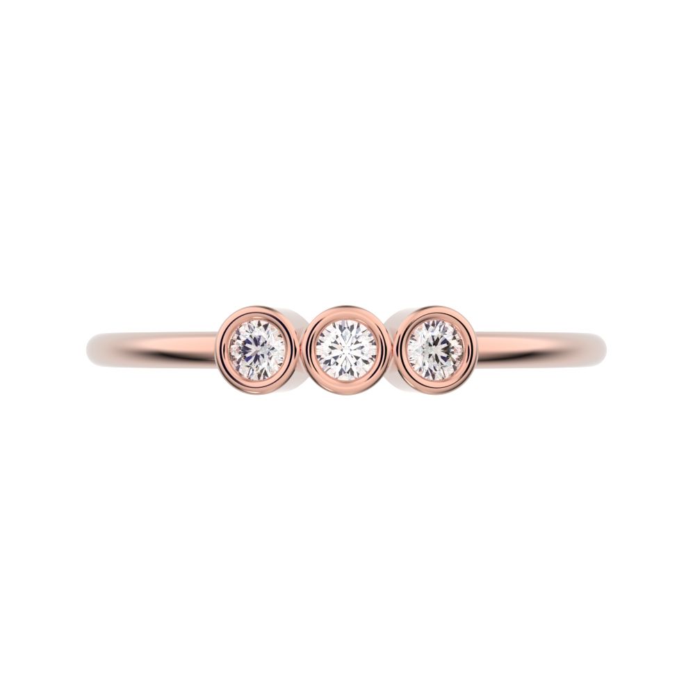 0.09Ct Round Cut Simulated Clear Diamond Minimalist adjustable bezel Stackable 3 stone 14K / 18K Solid Rose Gold everyday wedding band