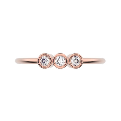0.09Ct Round Cut Simulated Clear Diamond Minimalist adjustable bezel Stackable 3 stone 14K / 18K Solid Rose Gold everyday wedding band