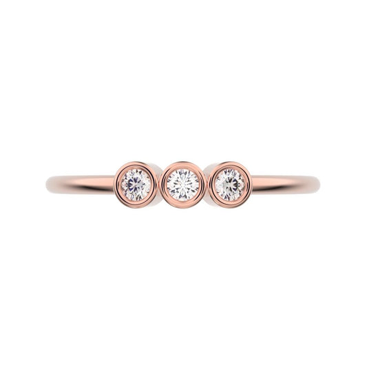 0.09Ct Round Cut Simulated Clear Diamond Minimalist adjustable bezel Stackable 3 stone 14K / 18K Solid Rose Gold everyday wedding band