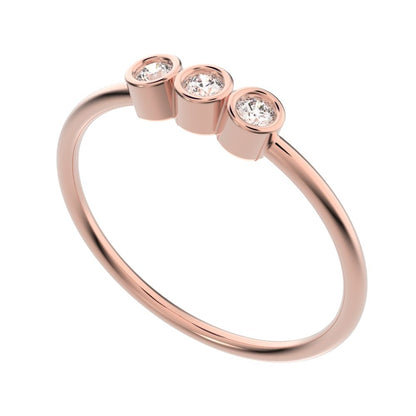 0.09 ct Round Cut Moissanite dainty Minimalist adjustable bezel Stackable 3 stone 14K / 18K Solid Rose Gold everyday wedding band