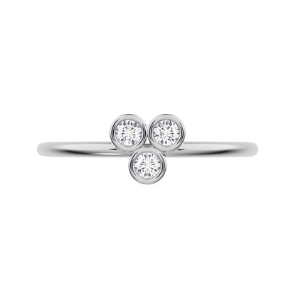 0.09 ct Round Cut Simulated Clear Diamond dainty Minimalist overlap bezel 3 stone light cluster 14K / 18K Solid White Gold everyday ring
