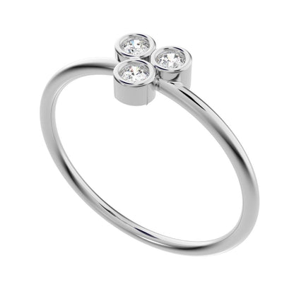 0.09 ct Round Cut Simulated Clear Diamond dainty Minimalist overlap bezel 3 stone light cluster 14K / 18K Solid White Gold everyday ring