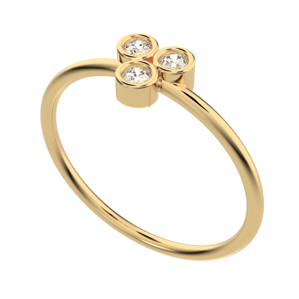 0.09 ct Round Cut Simulated Clear Diamond dainty Minimalist overlap bezel 3 stone light cluster 14K / 18K Solid Yellow Gold everyday ring