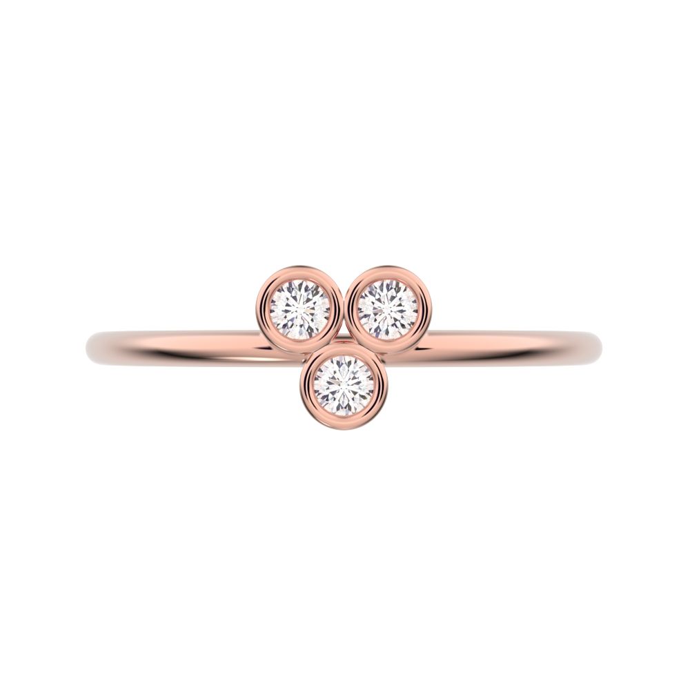 0.09 ct Round Cut Simulated Clear Diamond dainty Minimalist overlap bezel 3 stone light cluster 14K / 18K Solid Rose Gold everyday ring
