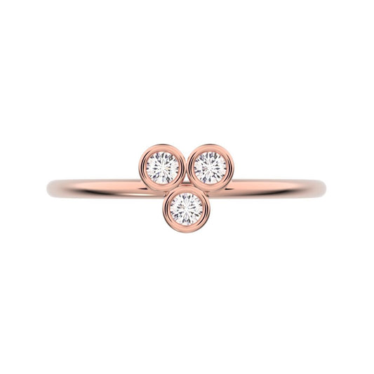 0.09 ct Round Cut Moissanite dainty Minimalist overlap bezel 3 stone light cluster 14K / 18K Solid Rose Gold everyday ring
