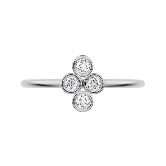 0.12 ct Round Cut Simulated Clear Diamond dainty Minimalist vertical bezel 4 stone cluster light 14K / 18K Solid White Gold everyday ring