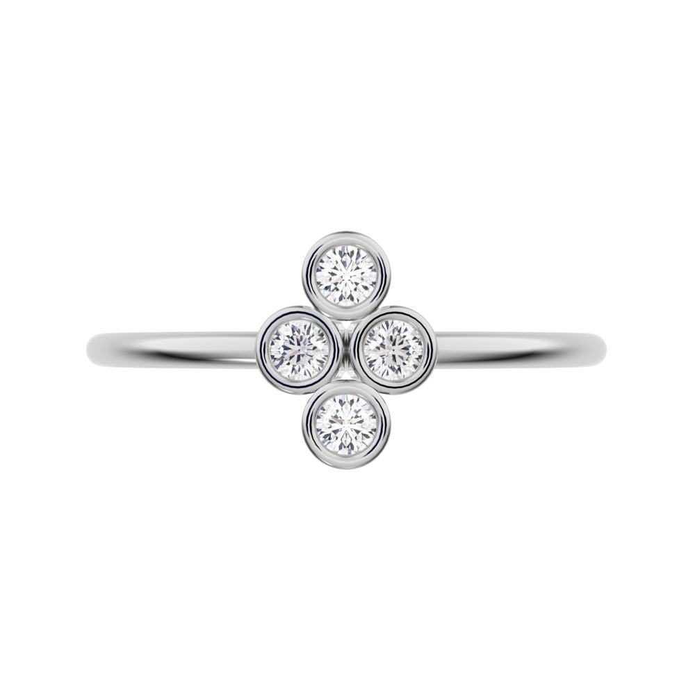 0.12 ct Round Cut Moissanite dainty Minimalist vertical bezel 4 stone cluster light 14K / 18K Solid White Gold everyday ring