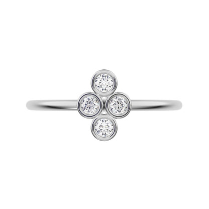 0.12 ct Round Cut Moissanite dainty Minimalist vertical bezel 4 stone cluster light 14K / 18K Solid White Gold everyday ring