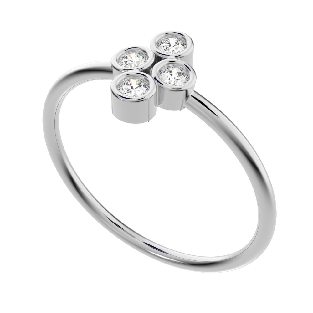 0.12 ct Round Cut Moissanite dainty Minimalist vertical bezel 4 stone cluster light 14K / 18K Solid White Gold everyday ring