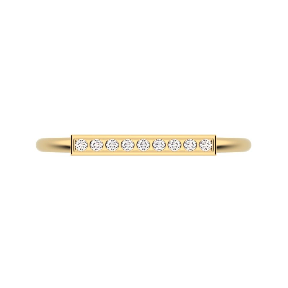 0.045 ct Round Cut Simulated Clear Diamond dainty Minimalist Stackable pinky bar pave 14K / 18K Solid Yellow Gold everyday wedding band
