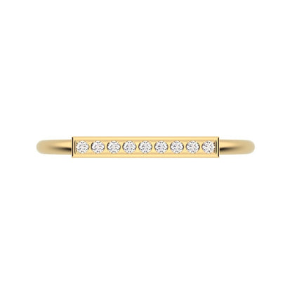 0.045 ct Round Cut Moissanite dainty Minimalist Stackable pinky bar pave 14K / 18K Solid Yellow Gold everyday wedding band