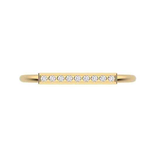 0.045 ct Round Cut Moissanite dainty Minimalist Stackable pinky bar pave 14K / 18K Solid Yellow Gold everyday wedding band