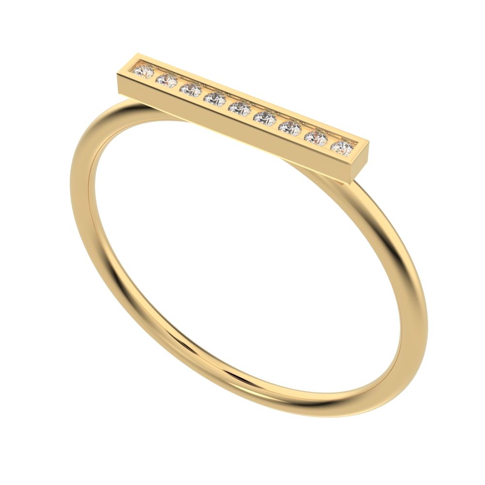 0.045 ct Round Cut Moissanite dainty Minimalist Stackable pinky bar pave 14K / 18K Solid Yellow Gold everyday wedding band