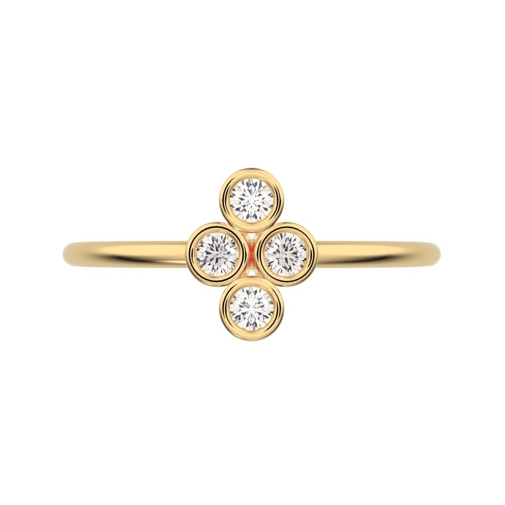 0.12 ct Round Cut Simulated Clear Diamond dainty Minimalist vertical bezel 4 stone cluster light 14K / 18K Solid Yellow Gold everyday ring
