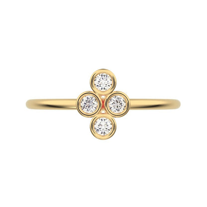 0.12 ct Round Cut Simulated Clear Diamond dainty Minimalist vertical bezel 4 stone cluster light 14K / 18K Solid Yellow Gold everyday ring