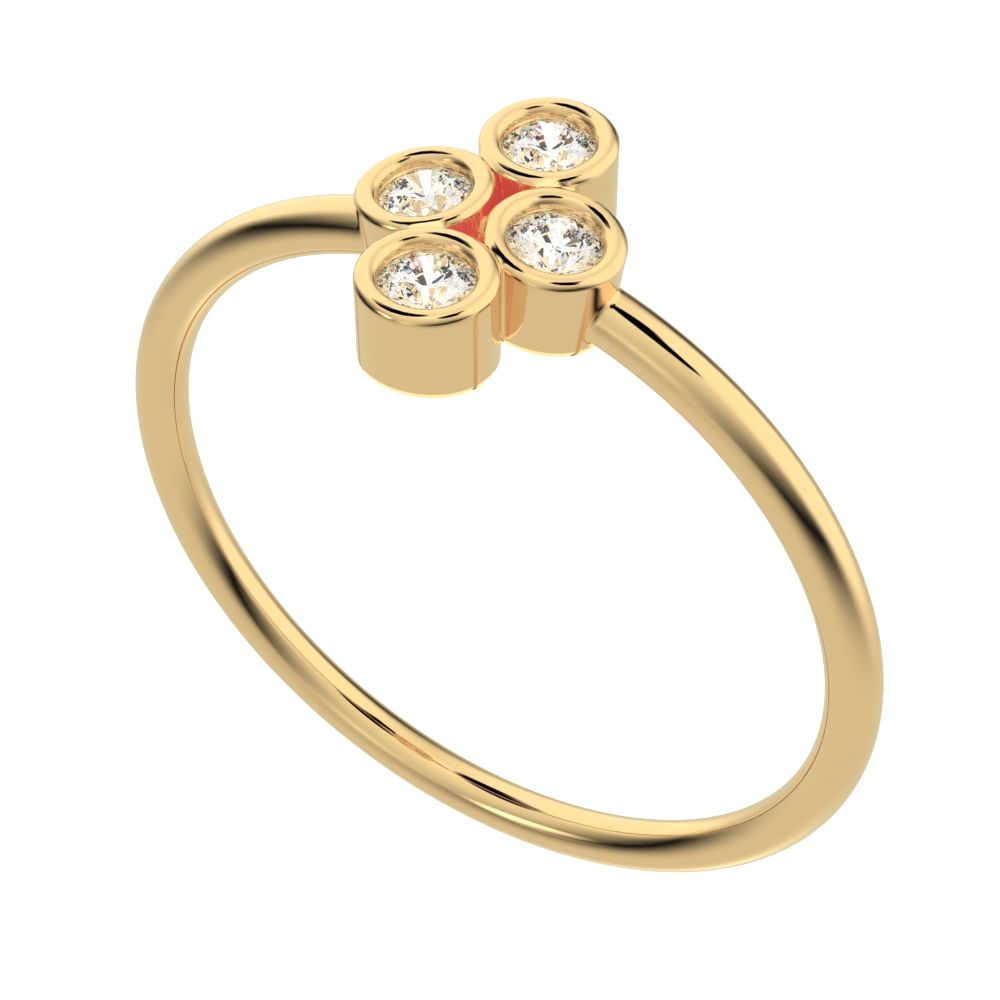 0.12 ct Round Cut Simulated Clear Diamond dainty Minimalist vertical bezel 4 stone cluster light 14K / 18K Solid Yellow Gold everyday ring