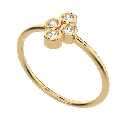 0.12 ct Round Cut Moissanite dainty Minimalist vertical bezel 4 stone cluster light 14K / 18K Solid Yellow Gold everyday ring