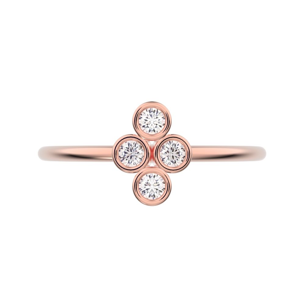 0.12 ct Round Cut Simulated Clear Diamond dainty Minimalist vertical bezel 4 stone cluster light 14K / 18K Solid Rose Gold everyday ring