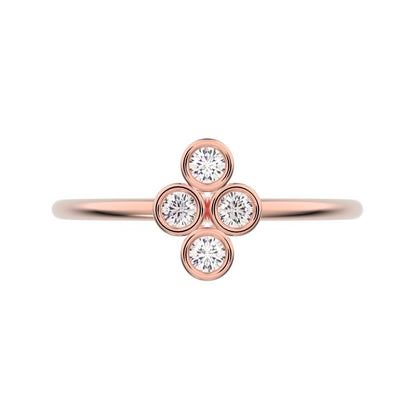 0.12 ct Round Cut Simulated Clear Diamond dainty Minimalist vertical bezel 4 stone cluster light 14K / 18K Solid Rose Gold everyday ring